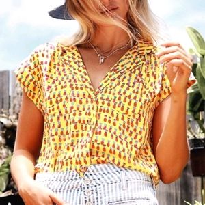 Maeve by Anthropologie Yellow Pineapple Top, Large